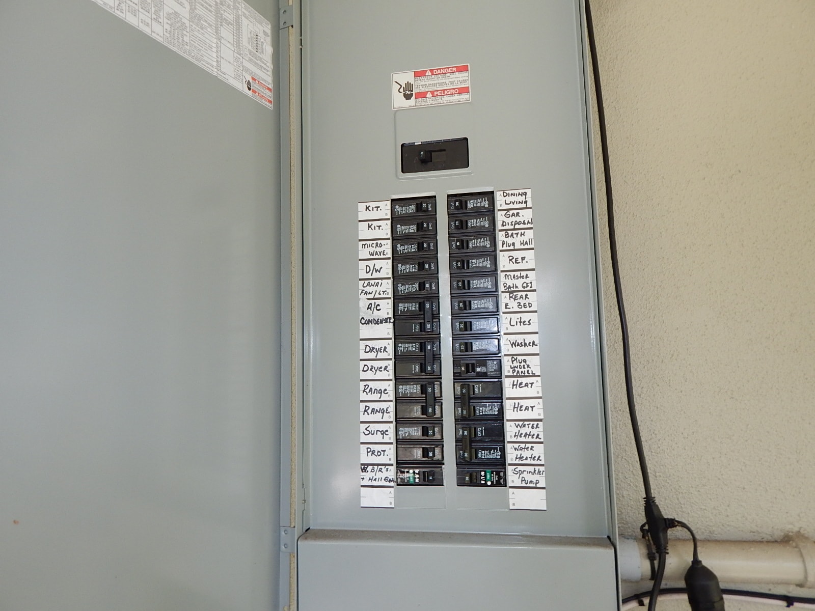 Labeled electrical breaker panel