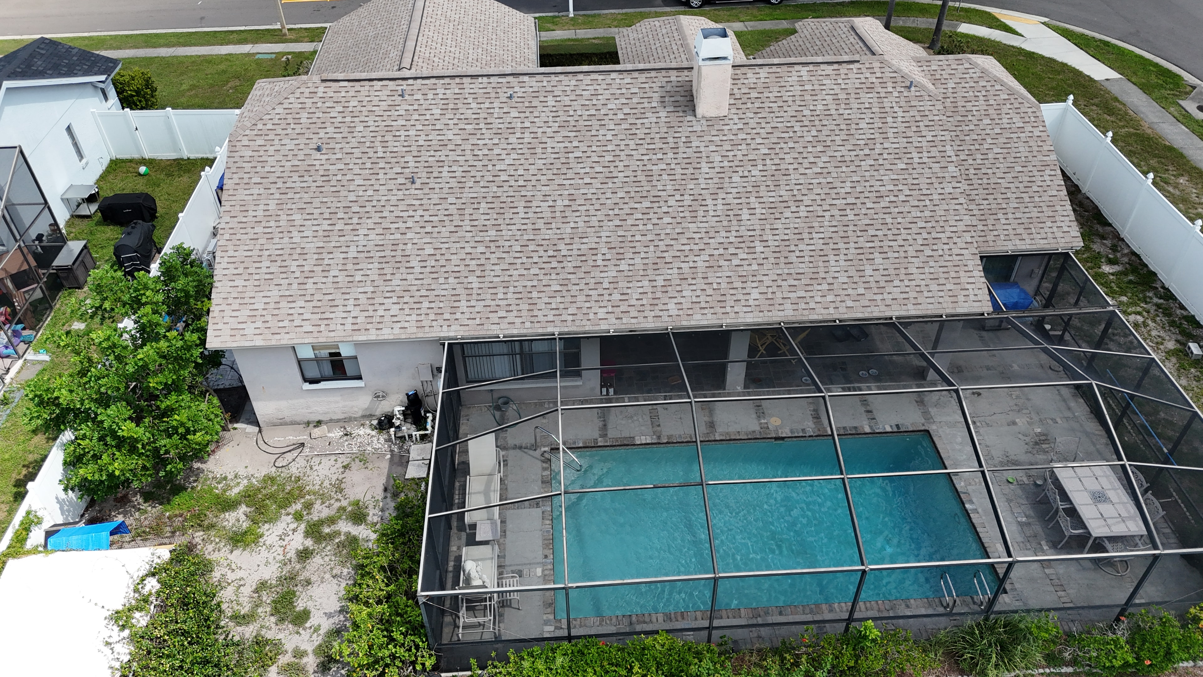 Aerial drone roof and pool enclosure